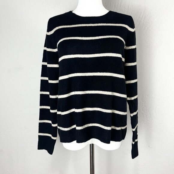 J. Crew Factory Shimmer Striped Crewneck Black Extra-Soft Yarn Size Medium NEW - Picture 1 of 13